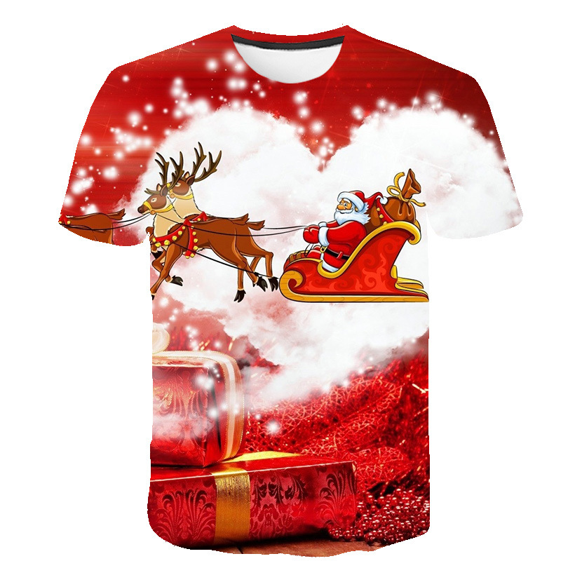 Christmas 3D Printed Round Neck T-shirt Breathable And Cool Men's Short Sleeves