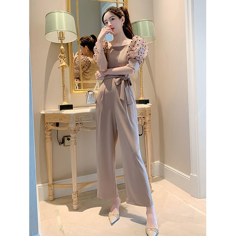 Title 2, Temperament High Waist Puff Sleeve Wide Leg Pan...