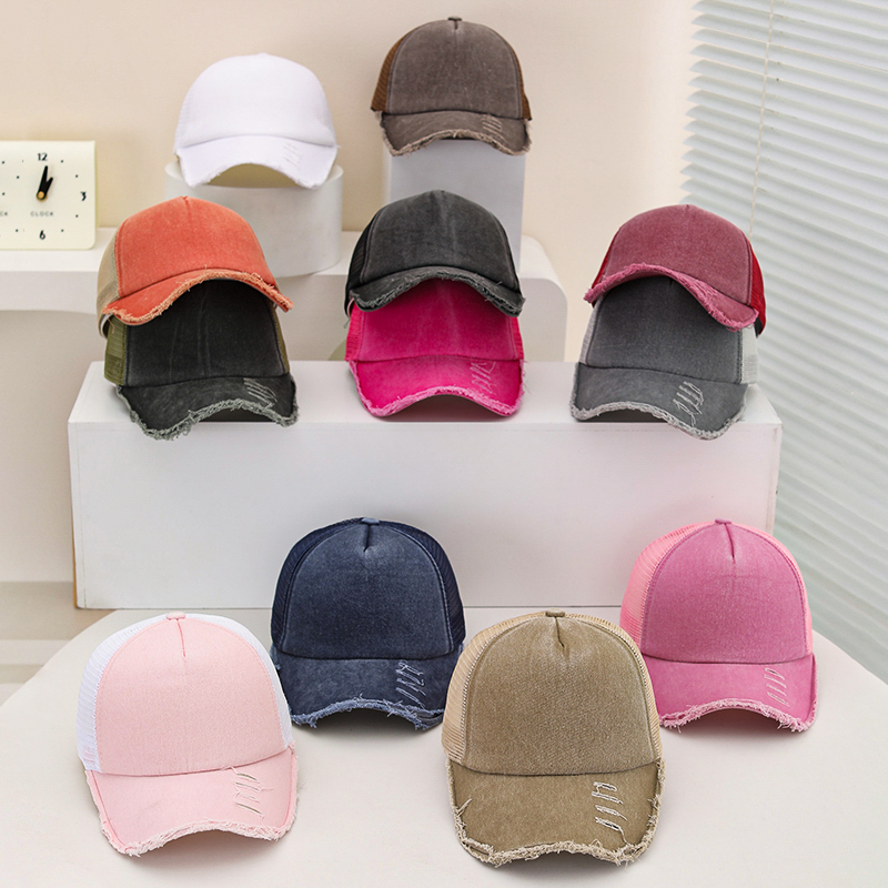 Men's And Women's Style Wide-hole Padded Edge Washed Sponge Top Patchwork Mesh Trucker Cap Trendy Baseball Cap Suitable For Daily Casual Outings Practical