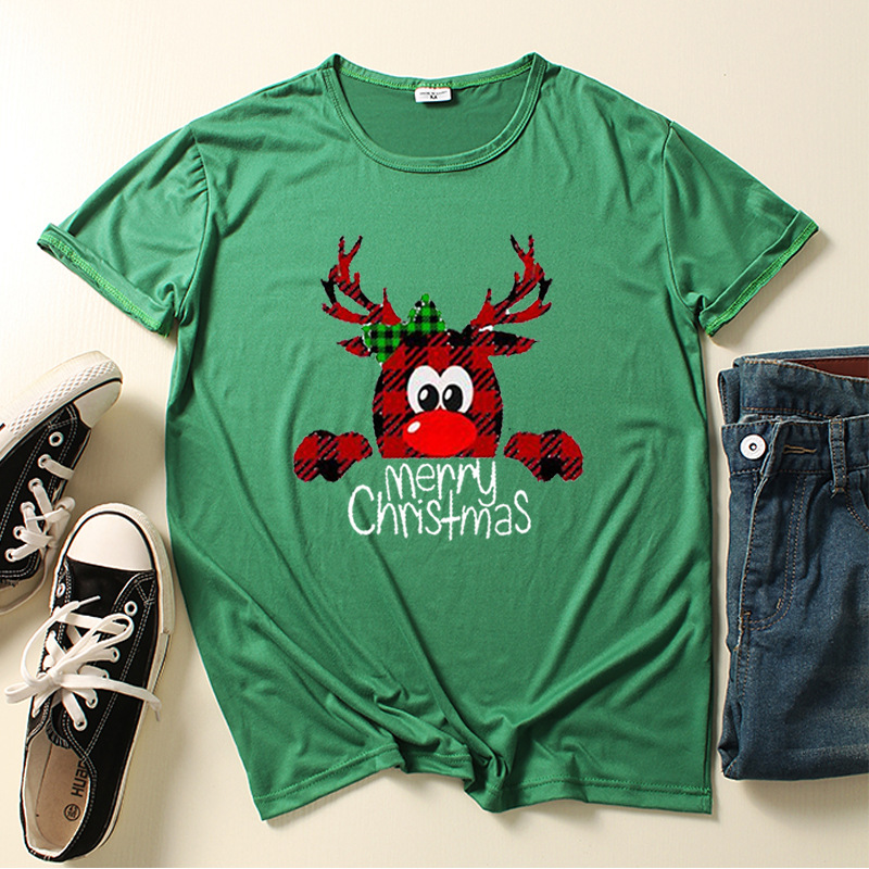 Title 7, Casual Christmas Print Round Neck Short-sleeved...