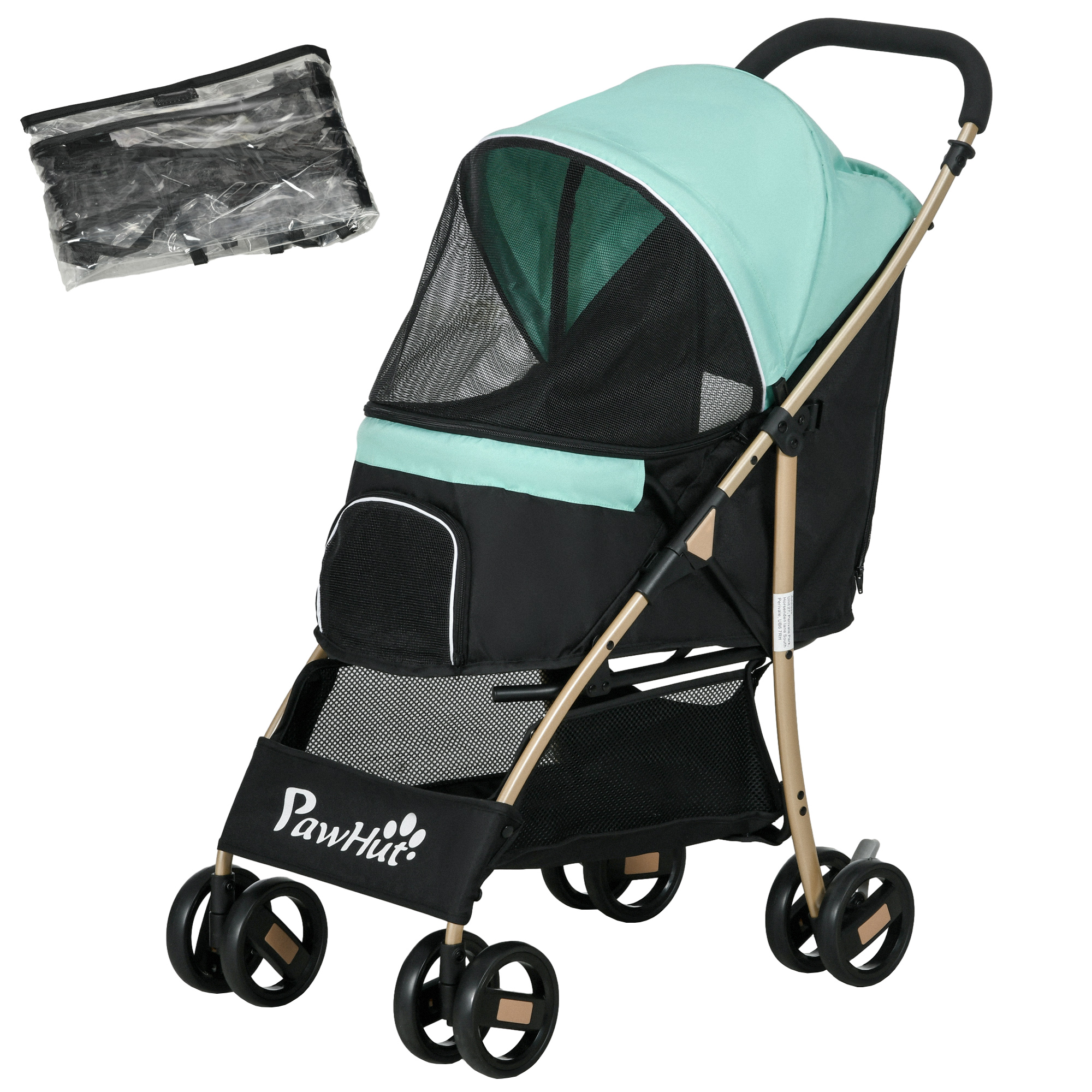 Pet Stroller For Small And Miniature Dogs, With Rain Cover - Khaki