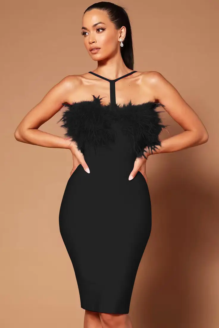 Low-cut Halter Sheath Bandage One-piece Dress Fashion