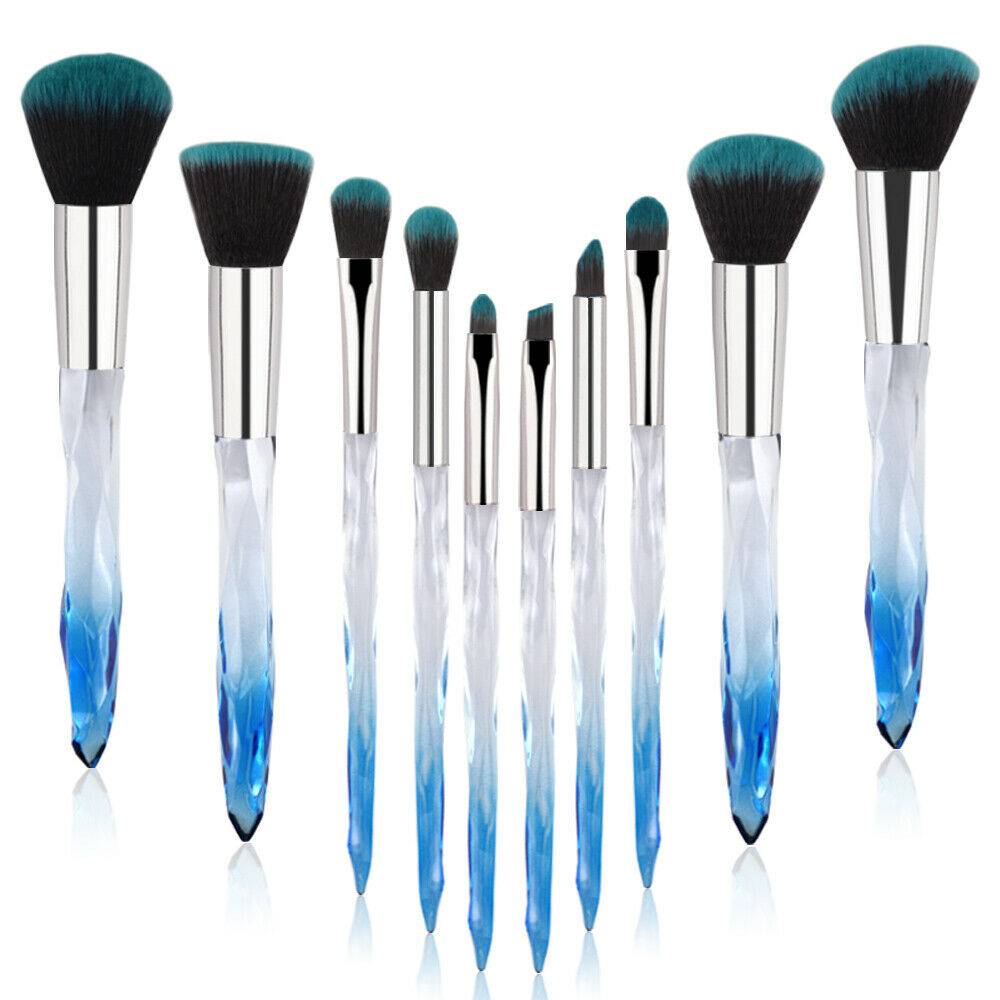 10pcs Professional Makeup Brush  Crystal Blue