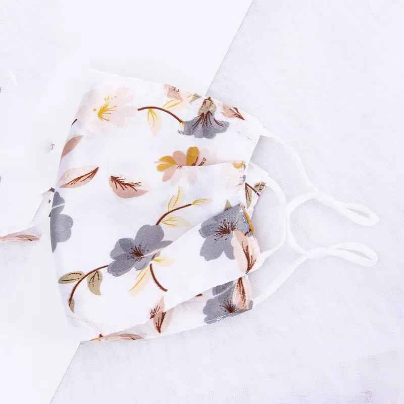 Cool Ladies Ice Silk Print Breathable Sunshade Mask - Whitegray Flower Color