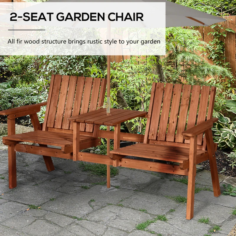 Patio Bench, Garden Bench With Middle Table And Umbrella Hole, Wooden Outdoor Bench For Patio, Porch, Poolside, Balcony, Orange — foto 2