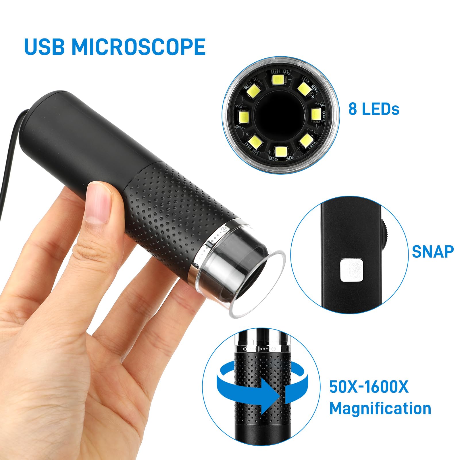Portable Digital Microscope, 50X-1600X 2.0MP For Kids & Adults, 8 LED USB 2.0 — image 3