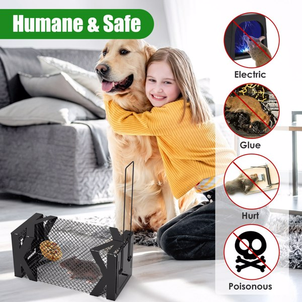 Humane Mouse Trap Cage, Non-Lethal (No Electricity/Glue/Chemicals), Heavy Duty 1.15mm Metal (Rustproof), Easy Catch & Release for Mice/Voles/Hamsters, Indoors/Outdoors Use-12