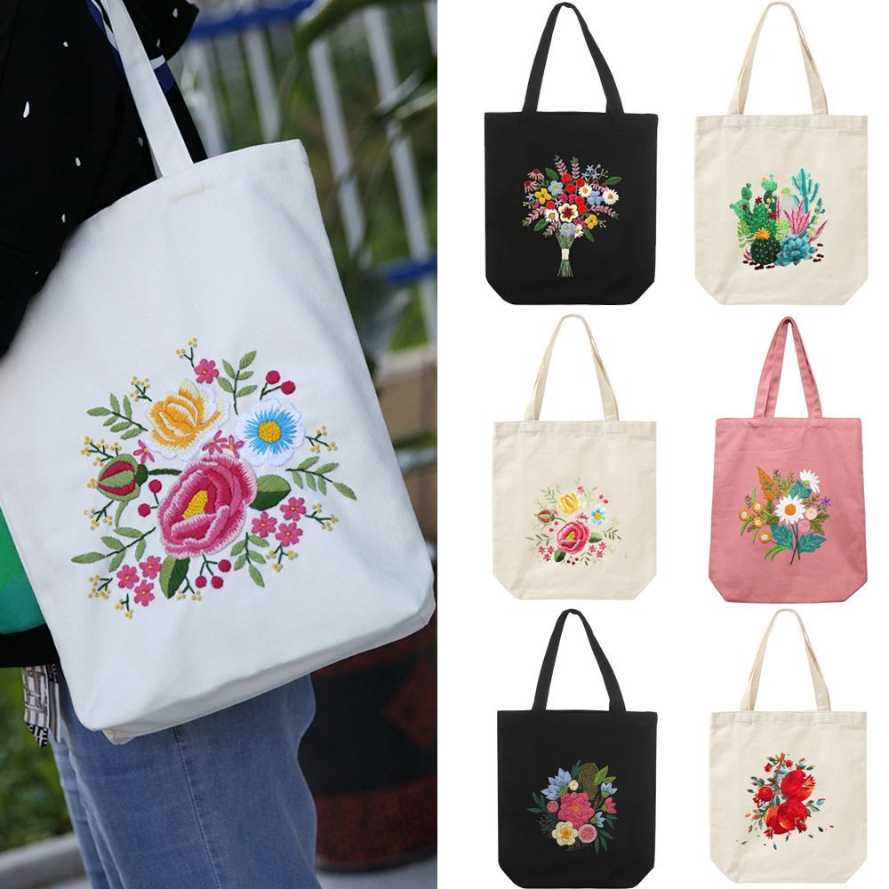 Hand-embroidered Canvas One-shoulder Handbag