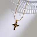 Stainless Steel Cross Pendant Necklace With Zircon Inlay view 2