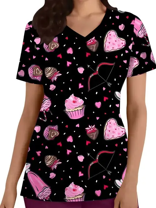 26 New Women's 3D Printed Pattern Nursing Uniform V-neck