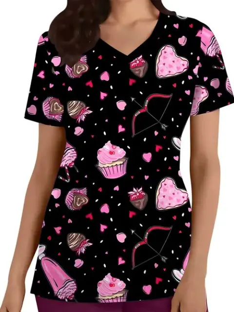 26 New Women's 3D Printed Pattern Nursing Uniform V-neck