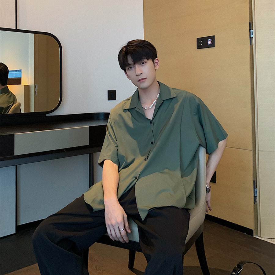 Ice Silk Slippery Casual Loose Shirt Men's Short Sleeves