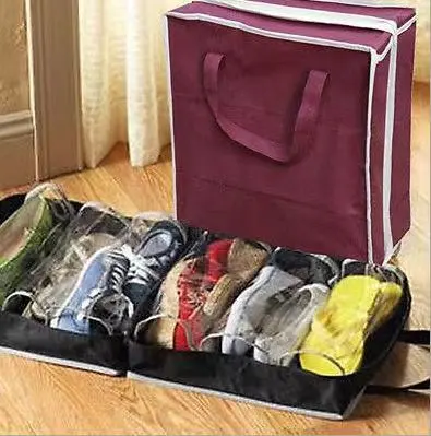 Portable Non woven Shoe Box Travel 6 Grid Shoe Box Dust proof Storage Shoe Bag Opp Bag Red - Shop at LoveMi
