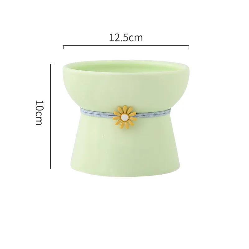 Pet Cat High Foot Neck Protector Ceramic Water Bowl - High Leg Style Light Green
