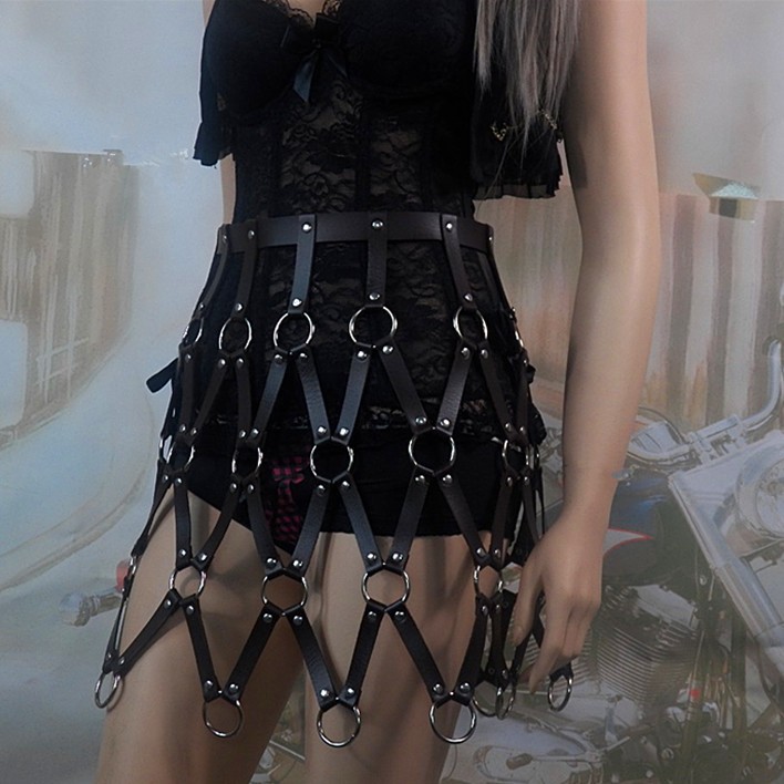 New NightclubSexy Hollow PU Leather Vest Waist Chain Suit