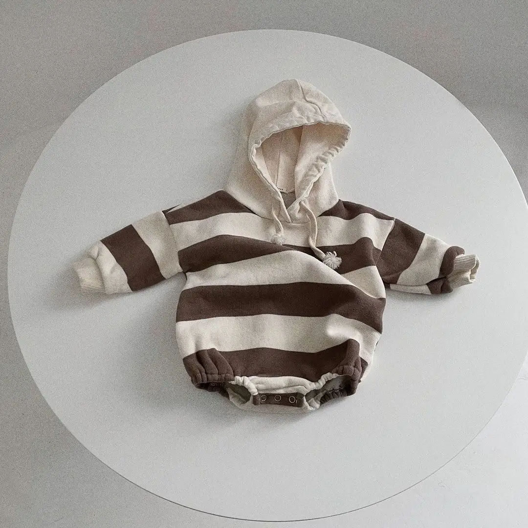 Striped Ins Long Sleeved Baby Romper For Warmth
