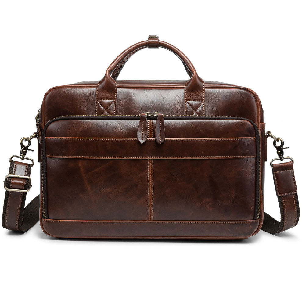 Horse Leather Men's Shoulder Bag Leather Laptop Men's Briefcase Portable — foto 12