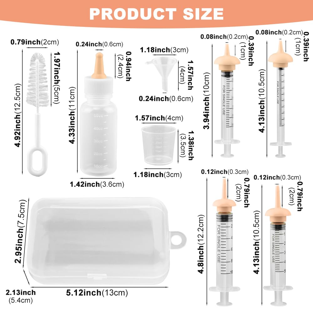 Pet Nursing Kit, Newborn Cat Bottle Feeding Set, For Newborn Puppies, Kitten, Other Small Animals,with Silicone Nursing Nipples, Formula Dispenser,Liquid Syringes,Measuring Cup&Cleaning Brush — foto 2