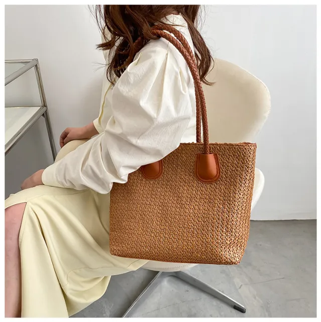 Braided Commuting Single Shoulder Tote Large Bag Brown - Shop at LoveMi