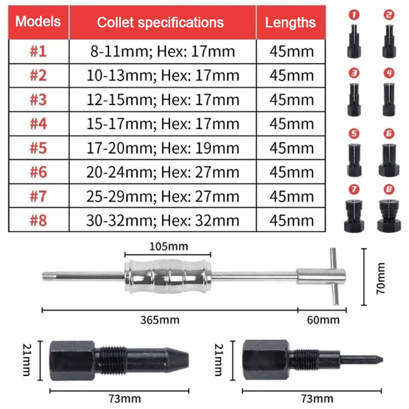 8-32mm Inner Bearing Puller Kit Set Remover Slide Hammer Blind Hole W Red Case
