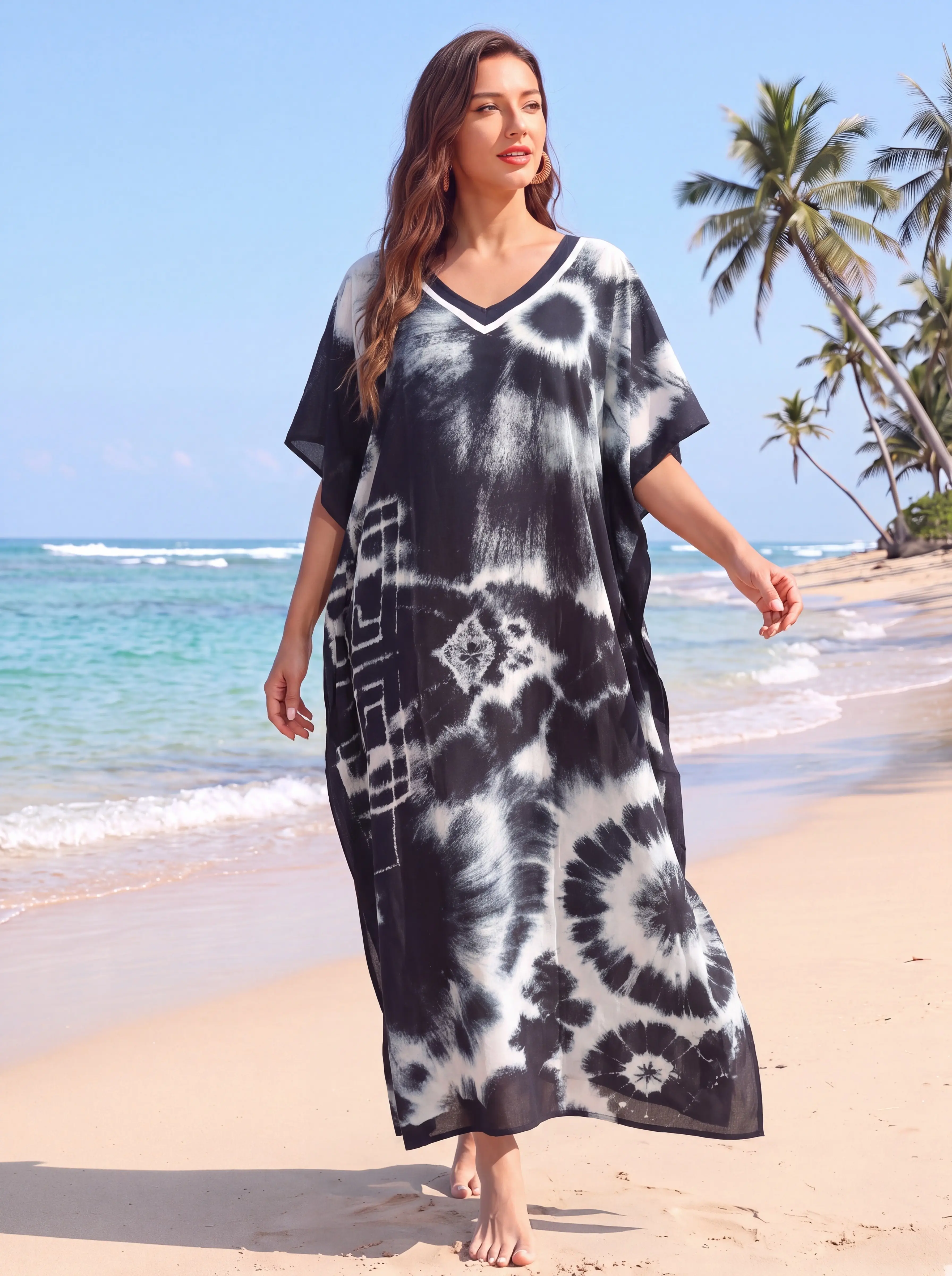 Women's Plus Size Loose Fit Print V-Neck