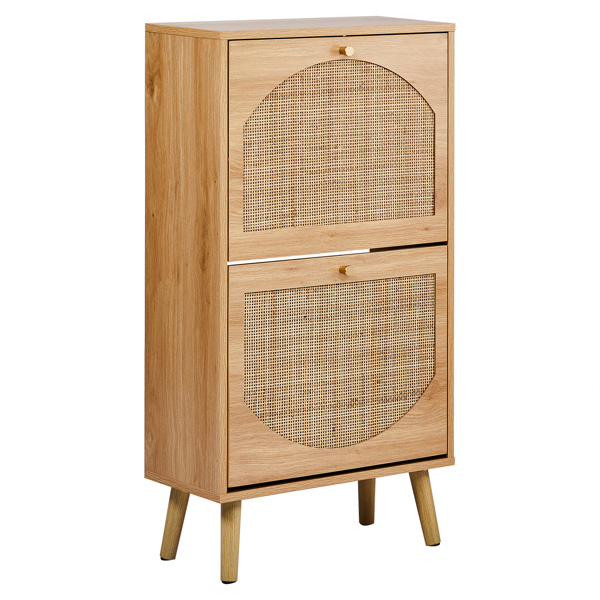 2-Tilt Shoe Cabinet With Arched Rattan Surface, MDF With Triamine, 54x24x98cm... 6