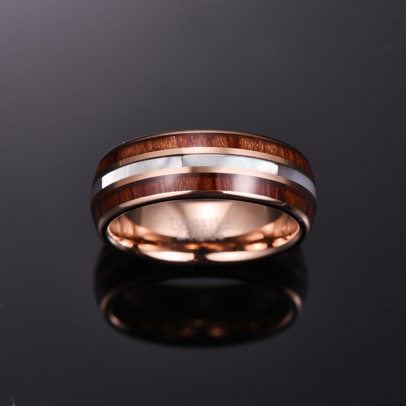 Title 4, White Beimu Mens Tungsten Steel Ring with Wood...