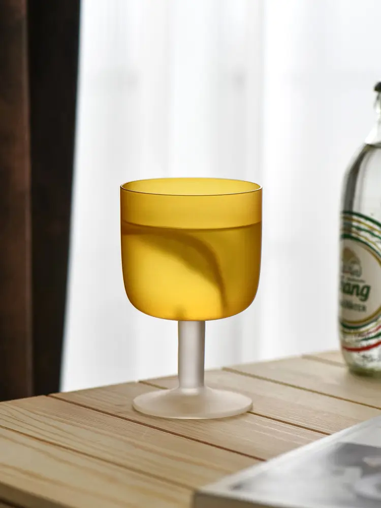 Orange Frosted Glass Goblet Retro Nordic Style Drinking Cup