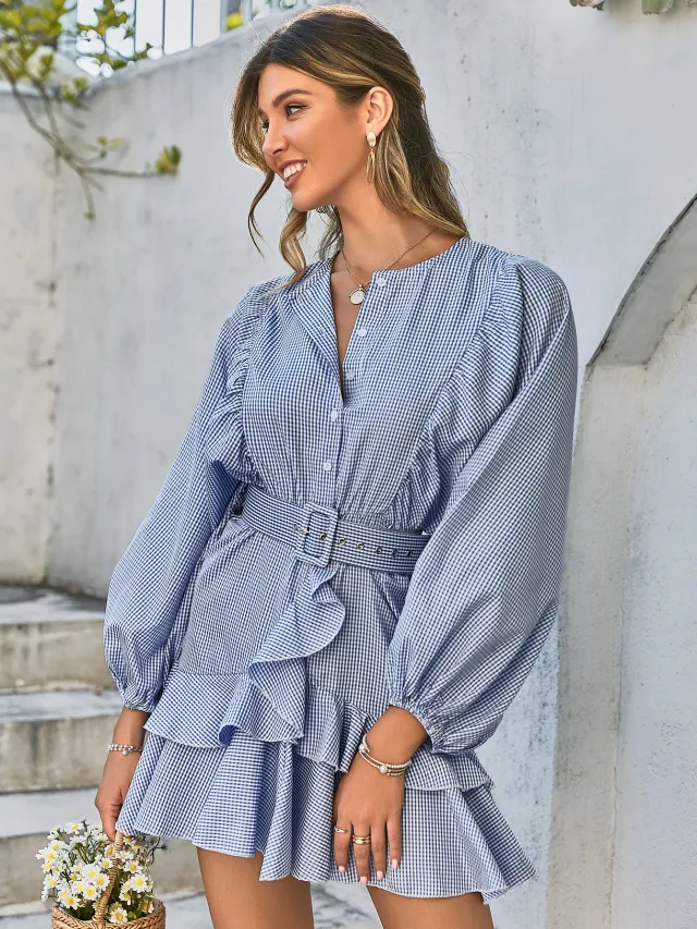 New Ethnic Style High Waist Striped Dress Blue - Shop at LoveMi