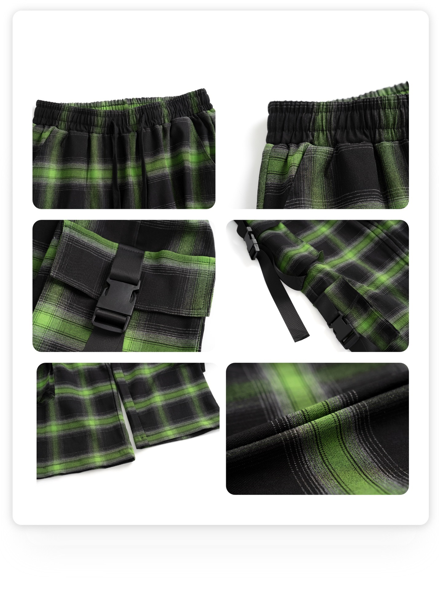 Title 4, Multi Pocket Plaid Buckle Strap Wide Leg Pants,...