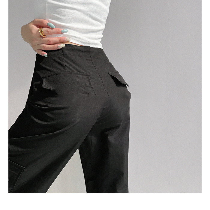 Low-waisted Drawstring Three-dimensional Pocket Work Pants For Women