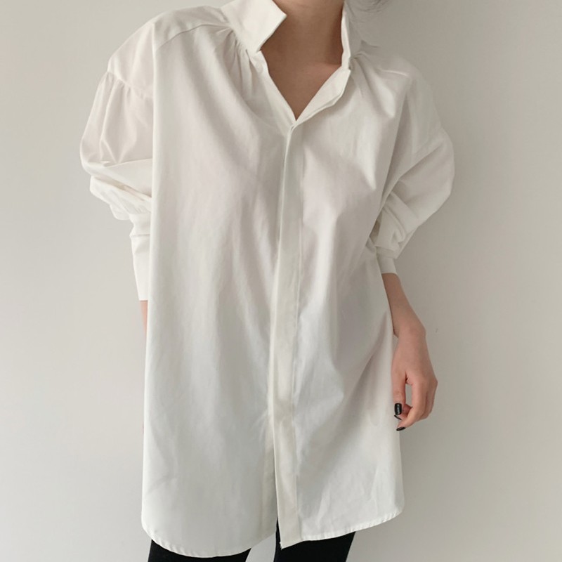 Title 6, Stand-up Collar Loose Casual Puff Sleeve Shirt