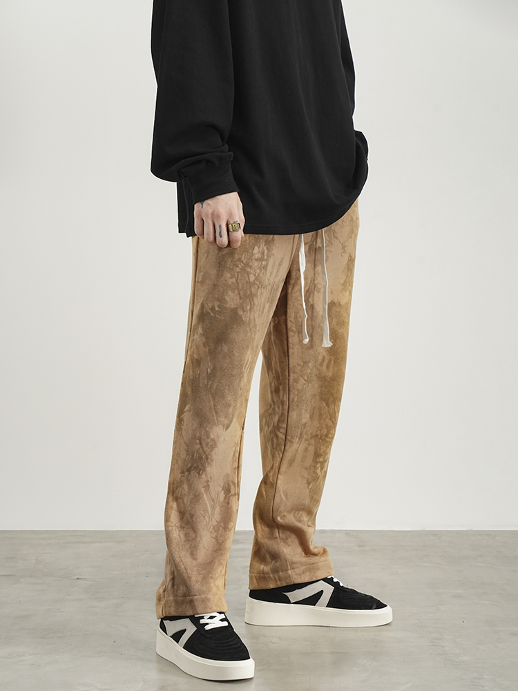 Tie-dye Texture Straight Loose Drawstring Slacks