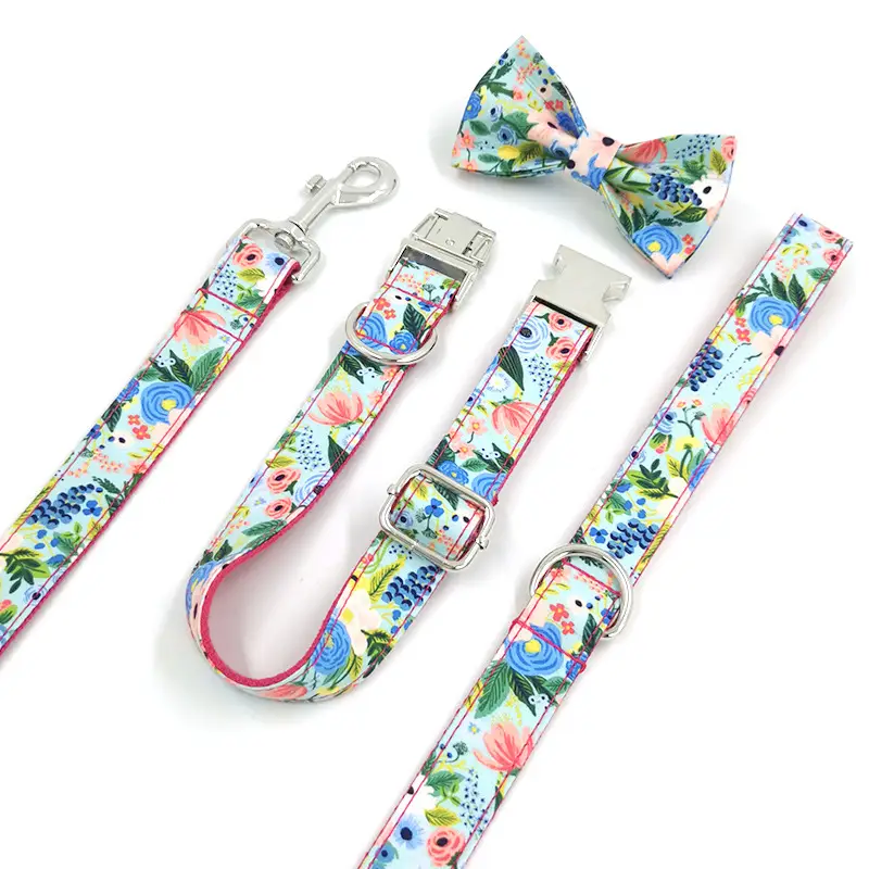 Printed Big Dog Leash Collar Pet Collar Bow Tie Suit