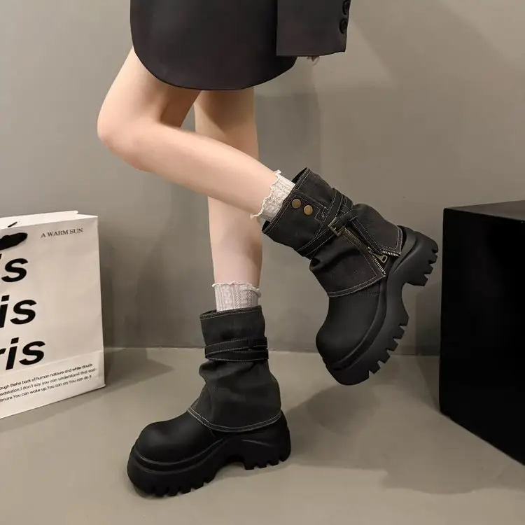 Women's Genuine Leather Retro Britishstyle Platform Martin