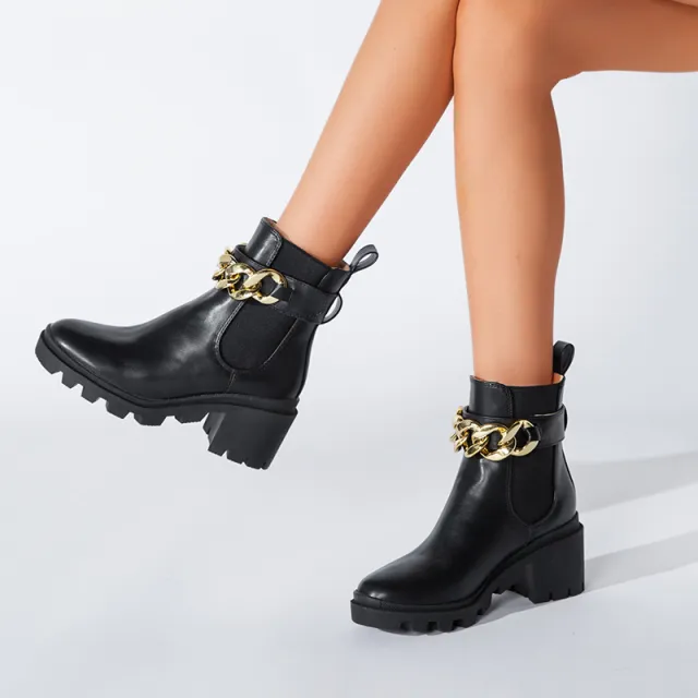 Versatile Chunky High Heel Sleeve Fleece Ankle Boots Black - Shop at LoveMi