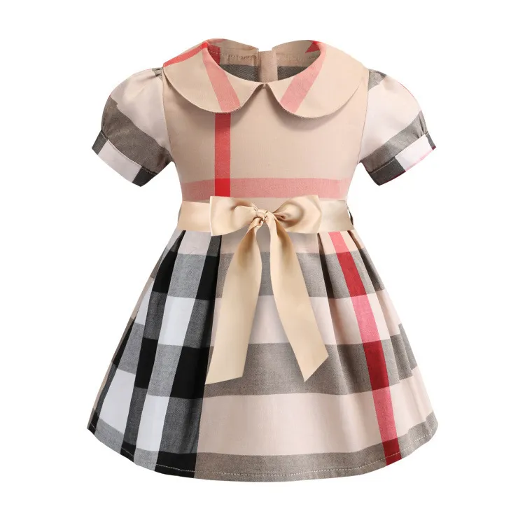 Women's Lapel Bow Short Sleeve Dress - Apricot