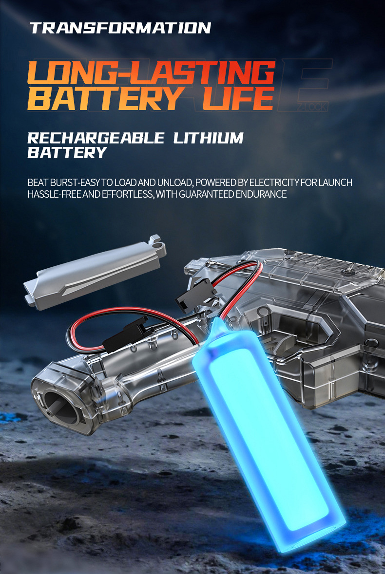 Kids Space Electric Water Gun, Transformable Flashing Light & Sim Recoil, Large Capacity Drum Magazine Full Auto Continuous Shoot Water Blaster Toy