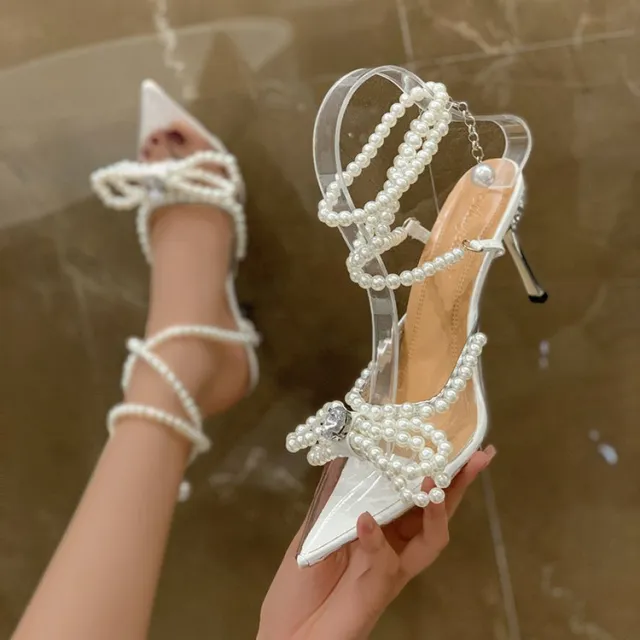 Fairy Baotou Rhinestone Bowknot High Heel Shoes Silver - Shop at LoveMi