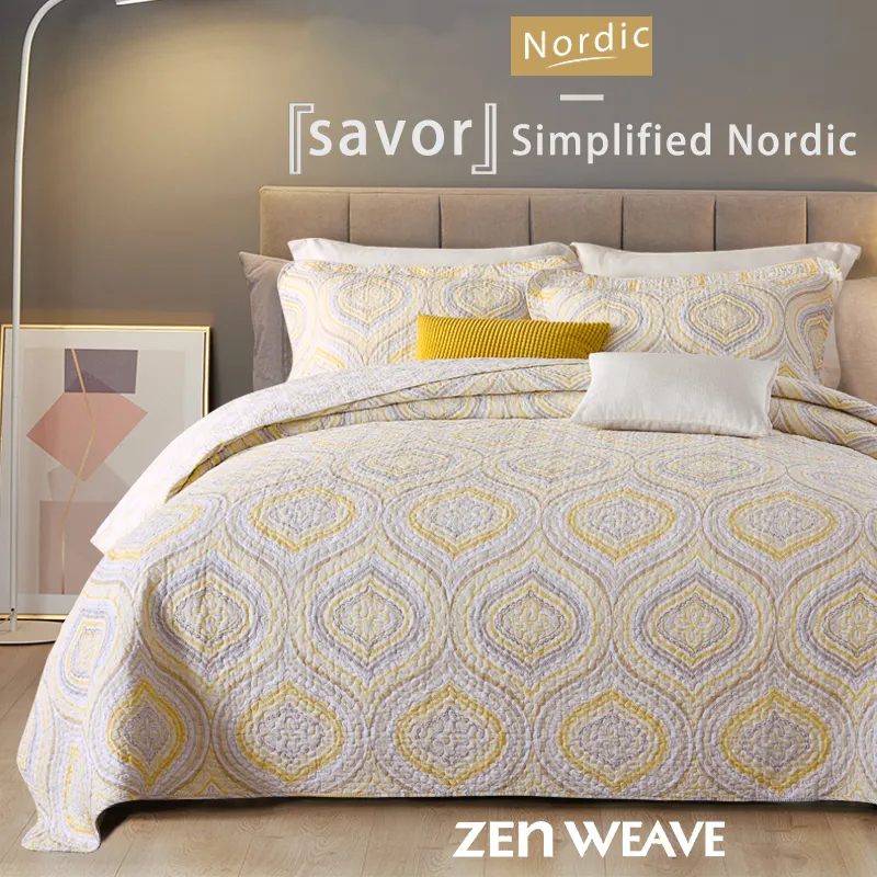 Cotton Reversible Quilt Bedspread Set Nordic Simplified