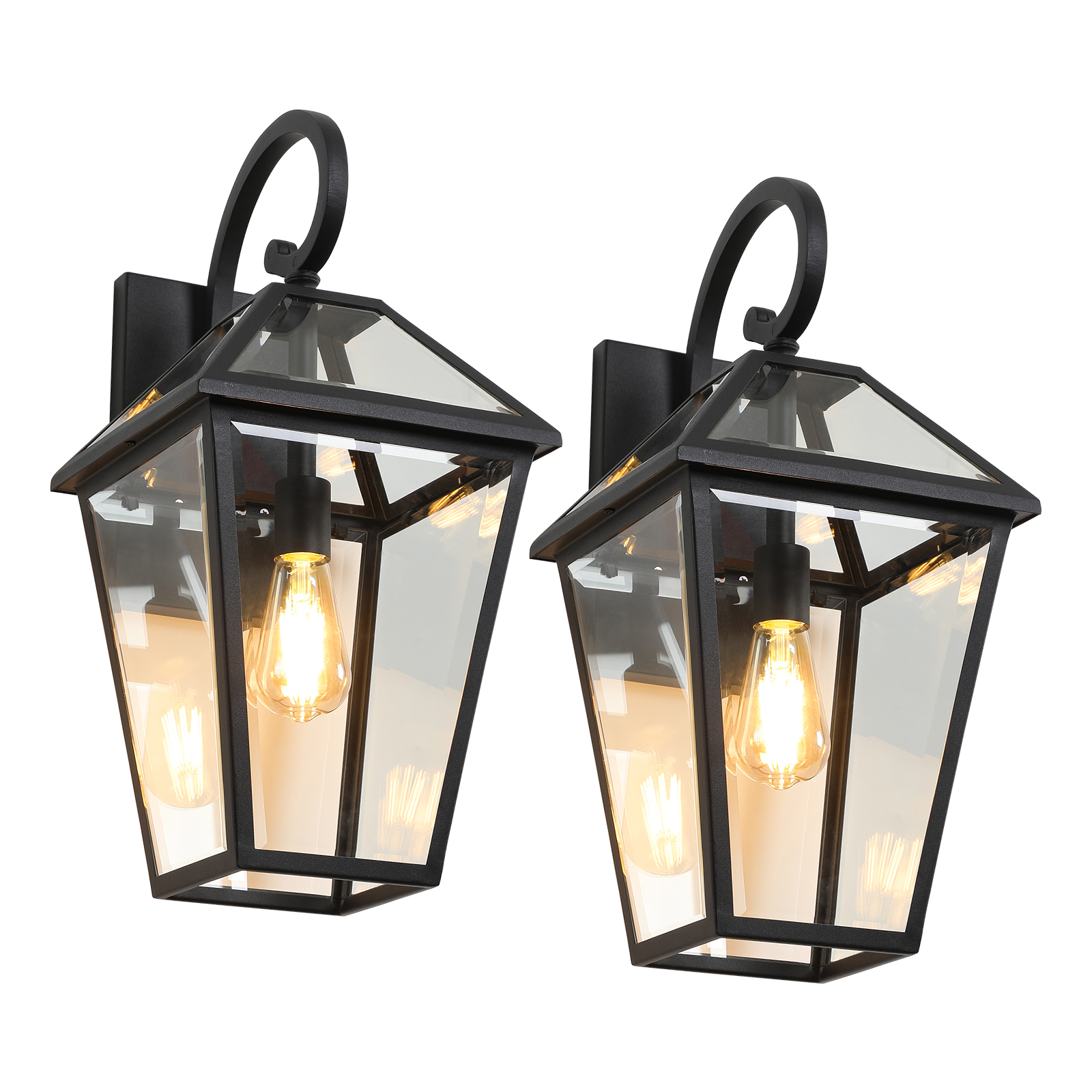 21 H2 Pack Outdoor Wall Lantern Light Modern Black Metal & Clear Glass Sconce For Porch, Patio, And Garden Lighting Bulb Not Included