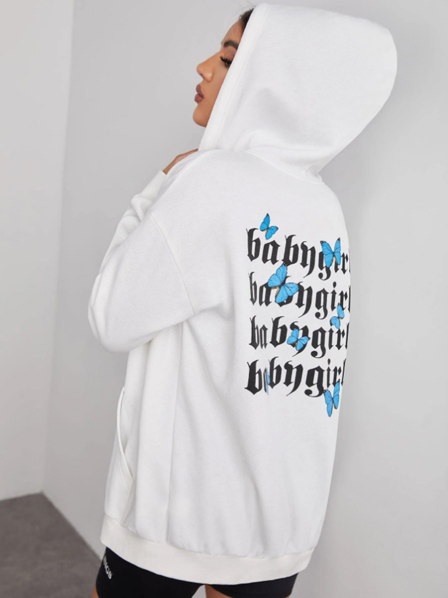 Simple Letter Printing Ladies Zipper Cardigan