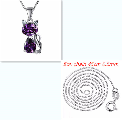 Cute Natural Amethyst Cat Pendant Necklace