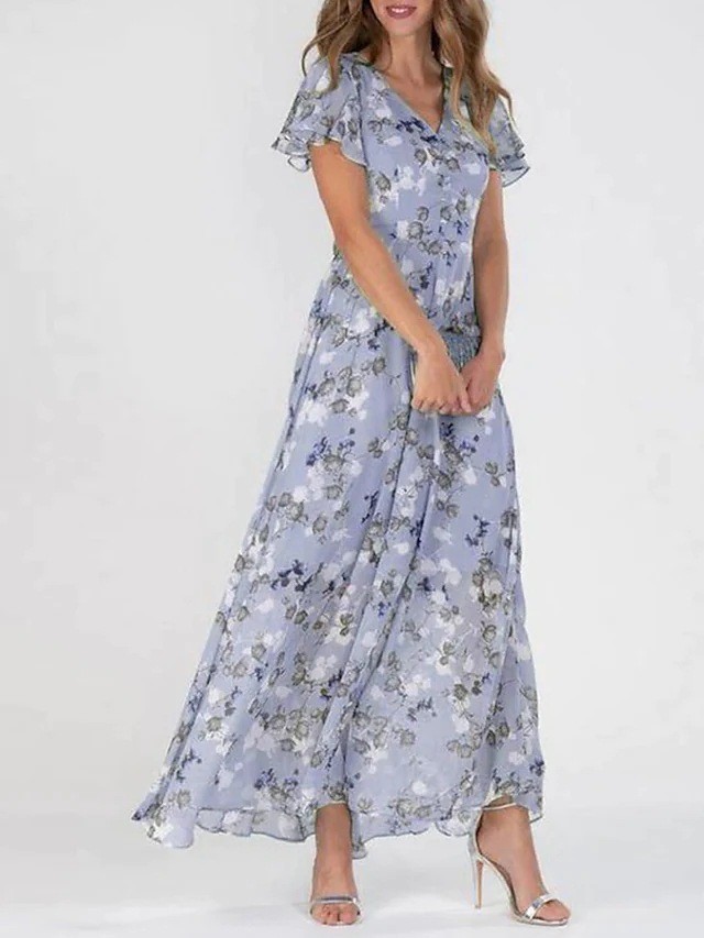 Floral Print Short Sleeve Summer Dress Ruffle Beach Dress Women’s Fashion - Picture 10 of 10