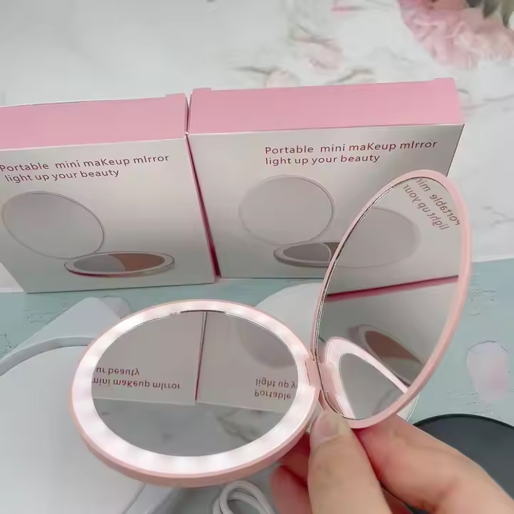 Travel Makeup Mirror With LED Light,  Magnifying Mirror With Light Perfect Wife Birthday Gift Ideas, 3.5 Inches 2 Side Compact Mirror Portable For Handbag, Purse, Pocket