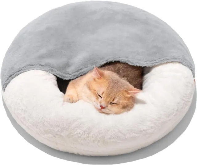 MEWOOFUN Enclosed Cat Bed Cave Washable Pet Bed With Blanket & Non Slip Base For Cats & Small Dogs 22'' X 22'', White Qcp207 - Shop at LoveMi