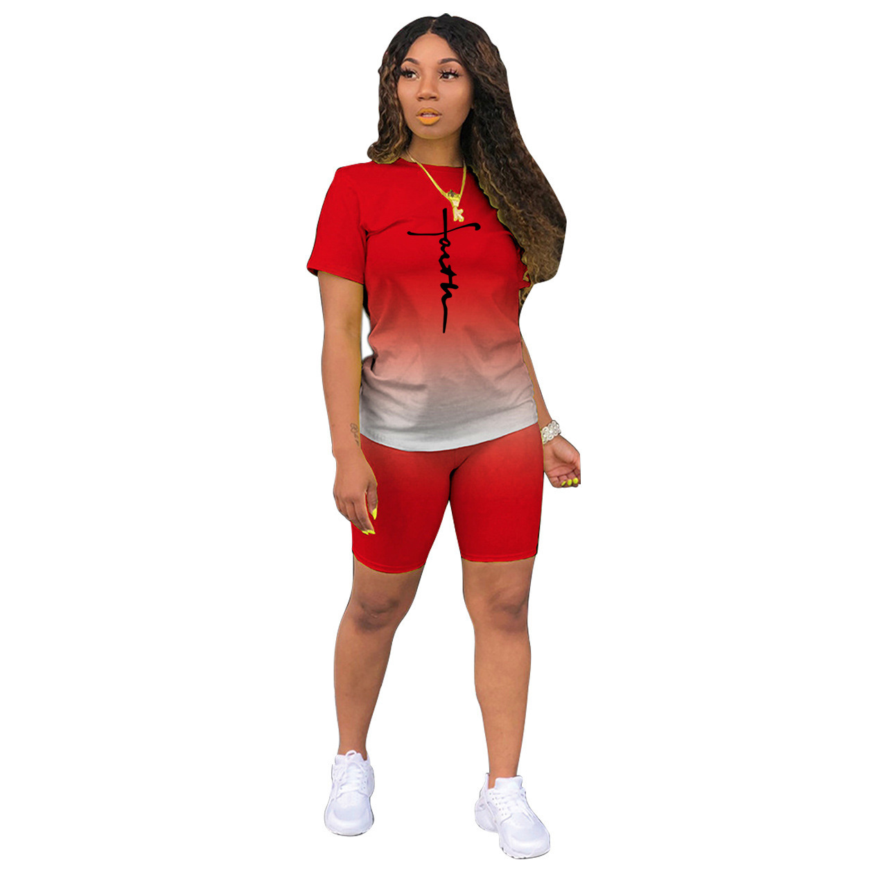 Casual Gradient Solid Short Sleeves