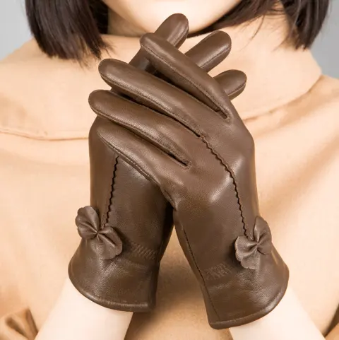 Autumn and Winter Sheep Leather Gloves Women Driving Cold