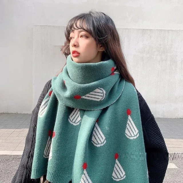 Cashmere Like Warm And Thickened Scarf In Winter Christmas Hat Green - Shop at LoveMi