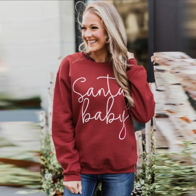 Long sleeved Solid Color Letter Printed Sweatshirt Red - Shop at LoveMi